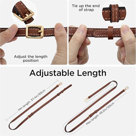 Adjustable Brown Leather Shoulder Strap - Picture 4 of 5
